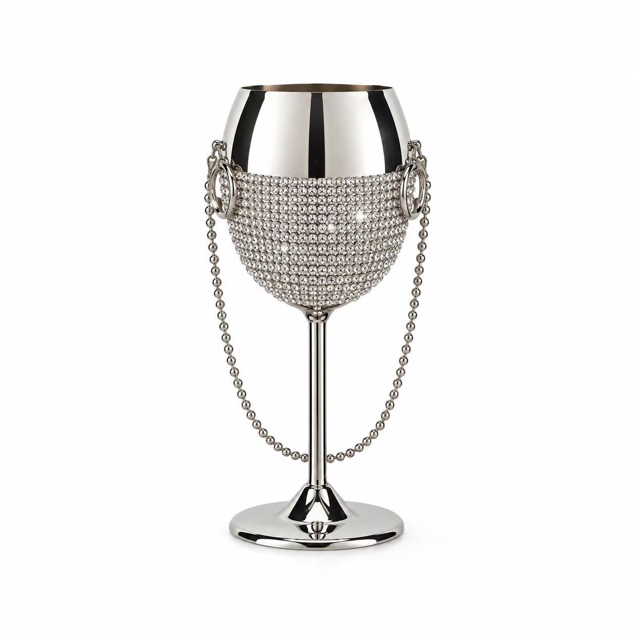 Close-up of sparkling details and polished silver-tone finish